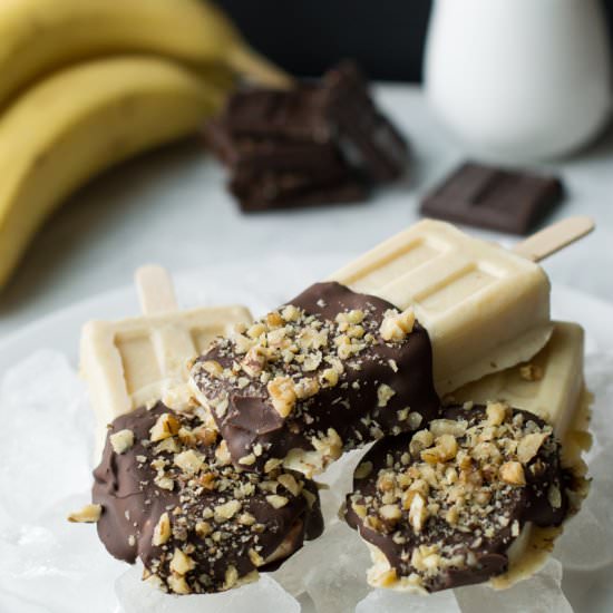 Chocolate Dipped Banana Popsicles