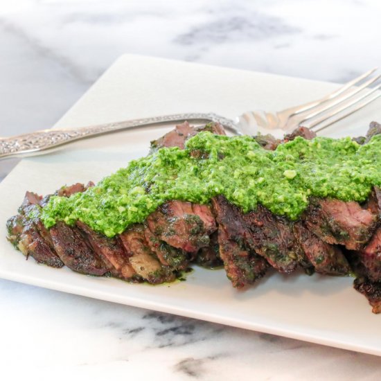 Skirt Steak and Mustard Green Pesto