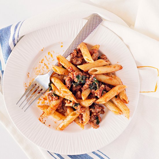 Pasta with sausage and kale