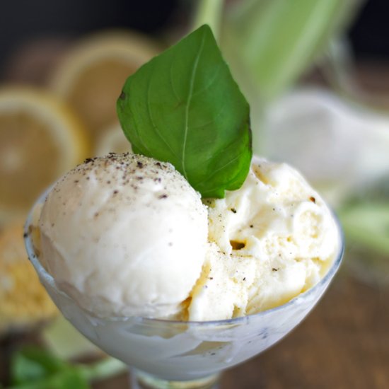 Lemon Basil Ice Cream with Pepper