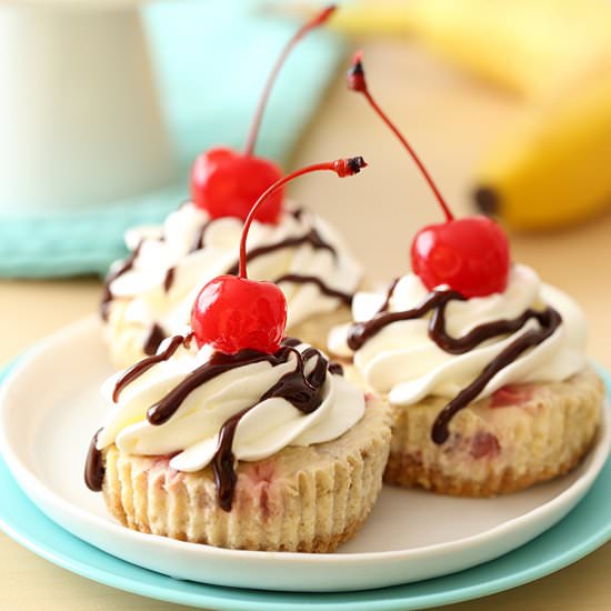 Mini Banana Split Cheesecakes