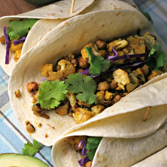 Curry Cauliflower & Chickpea Tacos