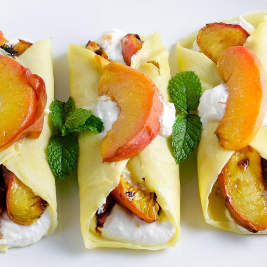 Roasted Peach & Honey Ricotta Crepe