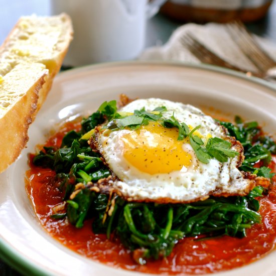 Wilted Greens & Crispy Eggs