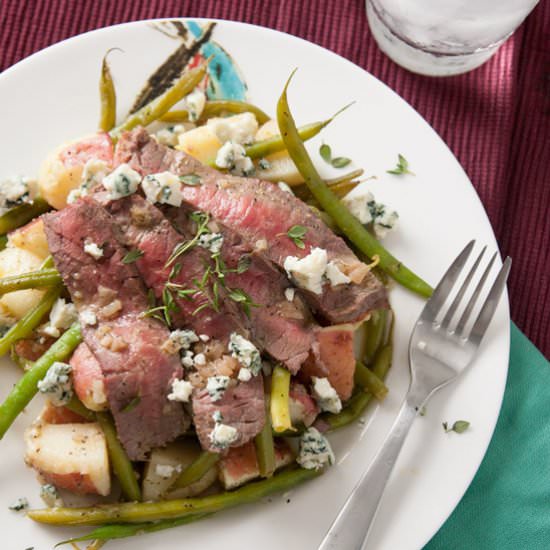 Steak, green bean, and potato salad