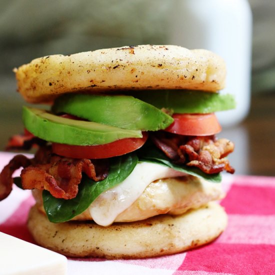 Grilled Chicken BLT on Arepas