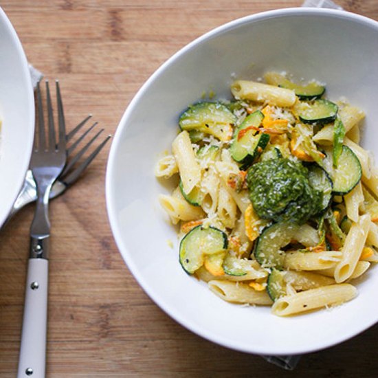 Penne Zucchini Blossoms and Pesto