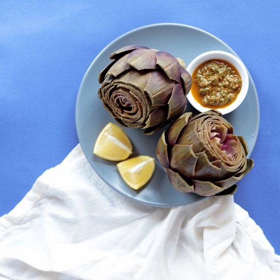 Artichokes with Sun-Dried Tomato Dip