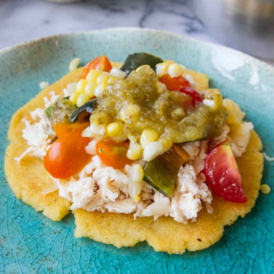 Chicken and Veggie Salsa on Arepas