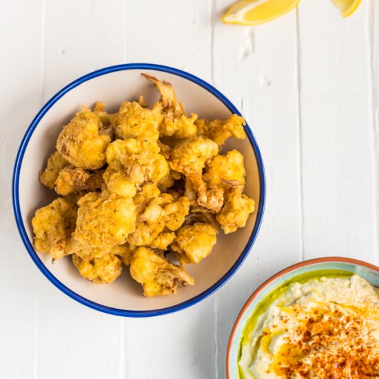 Deep Fried Cauliflower with Hummus