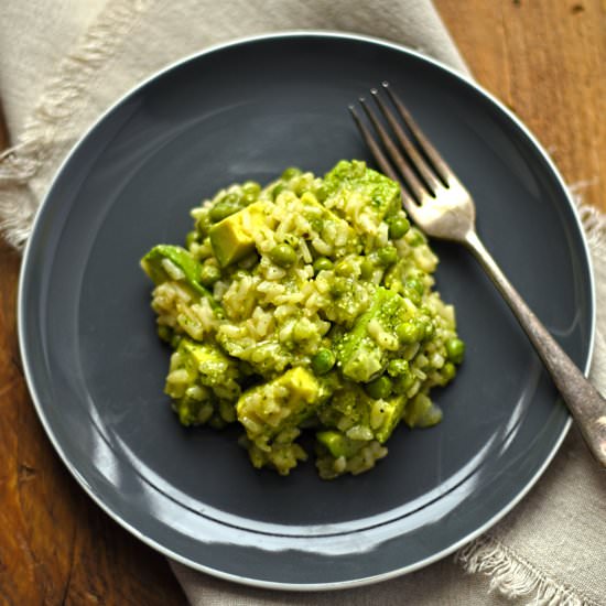 Pea, avocado and basil risotto