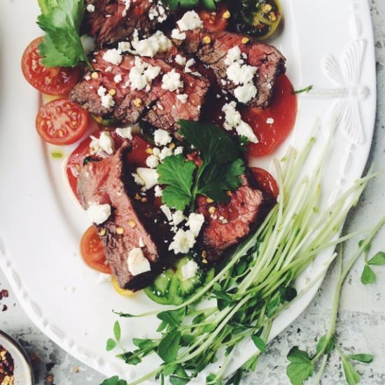 Beef Bavette with a Tomato Salad