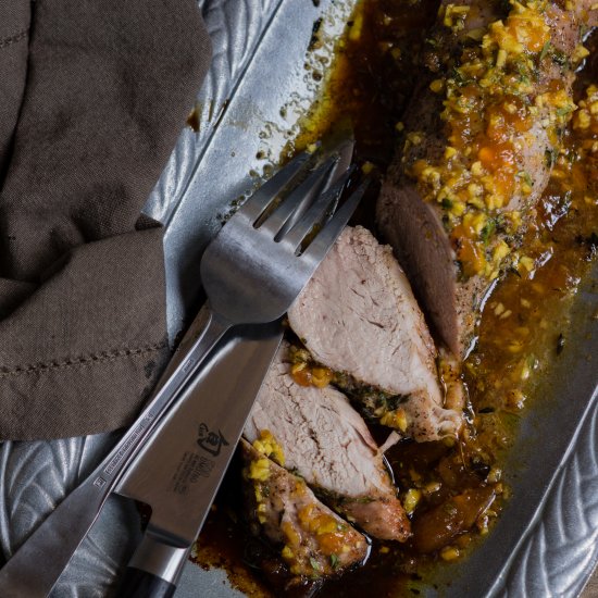 Roasted Pork with Peach Thyme Sauce