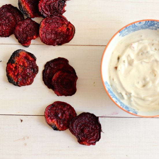 Beet Chips with French Onion Dip