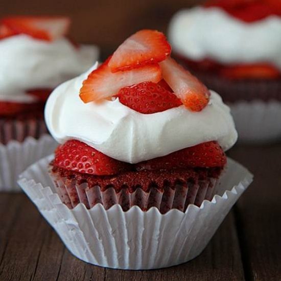 Red Velvet Strawberry Shortcake Cupcakes