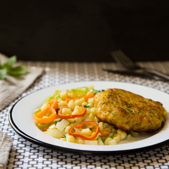 Fish Burgers with Skillet Corn