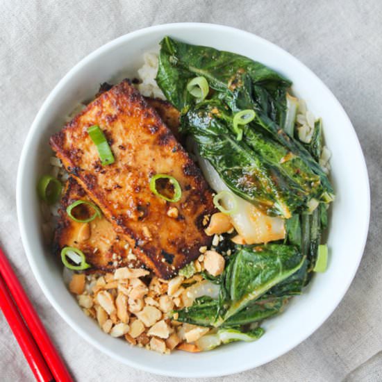 Spicy Peanut Tofu & Bok Choy Bowl