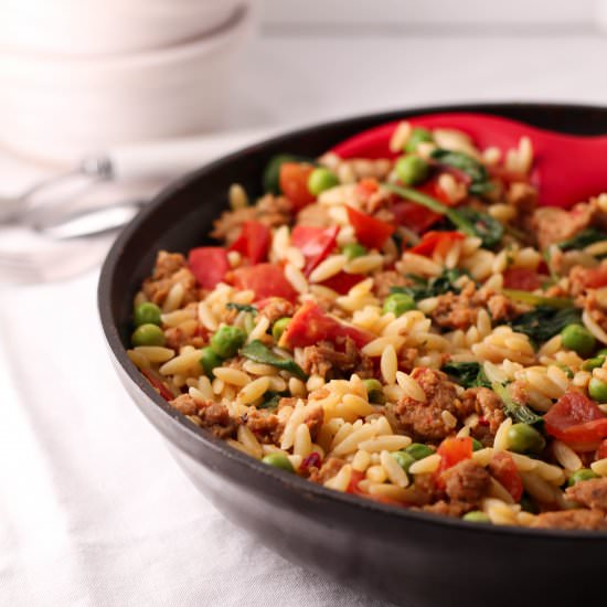 Orzo with Sausage and Tomatoes