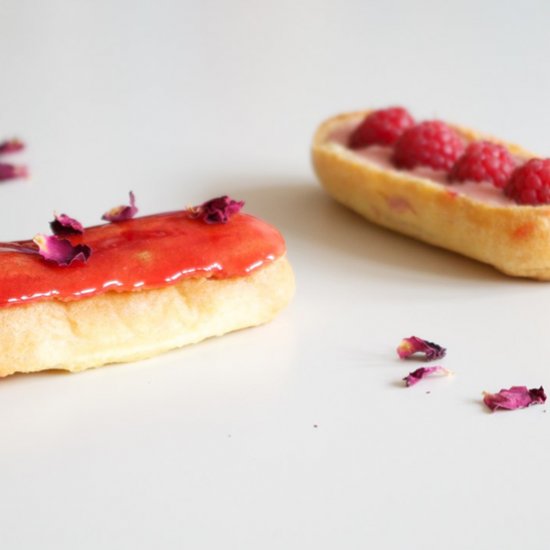 Raspberry and Rose Eclairs