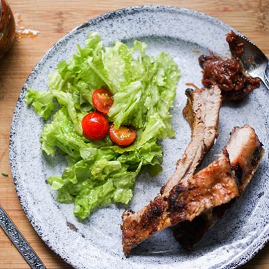 BBQ Pork Ribs with Rhubarb Chutney