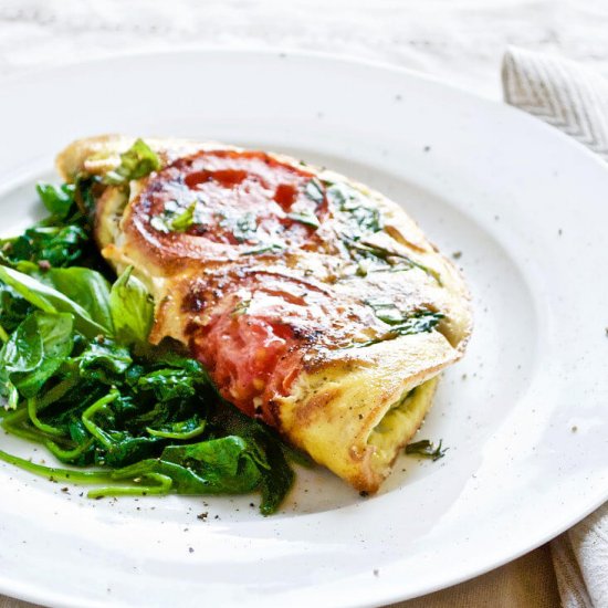 Caprese Omelet with Sauteed Spinach