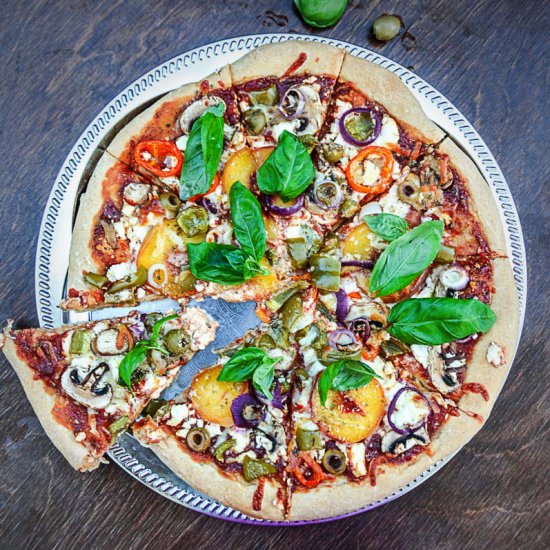 Whole wheat peach mushroom pizza