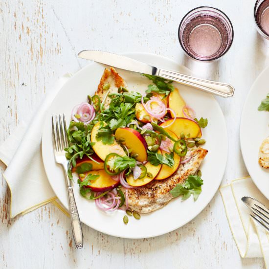 Chicken with Pickled Peach Salad