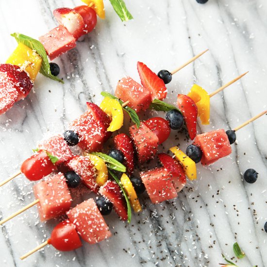 Fruit Skewers with coconut and chia