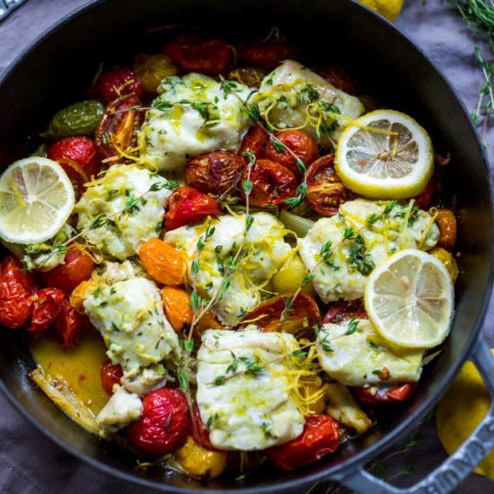 Baked fish w/ roasted tomatoes