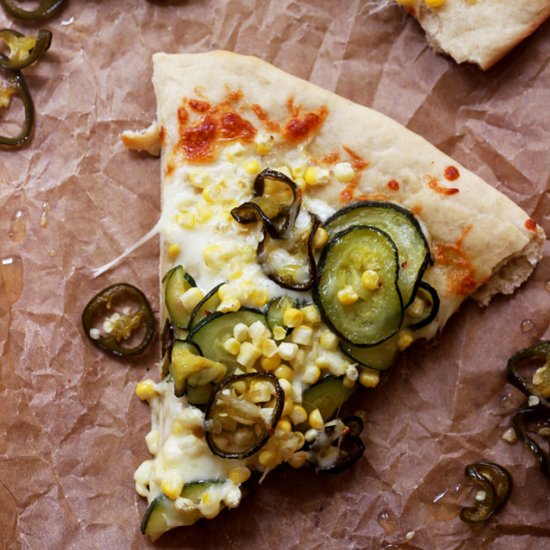 Corn zucchini jalapeno pizza