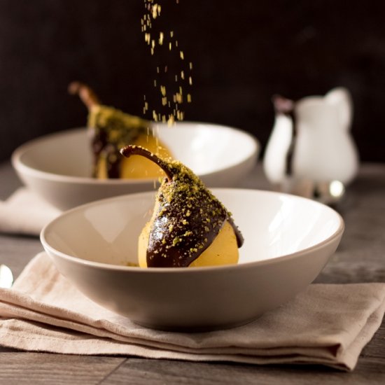 Poached Pears with Chocolate Sauce