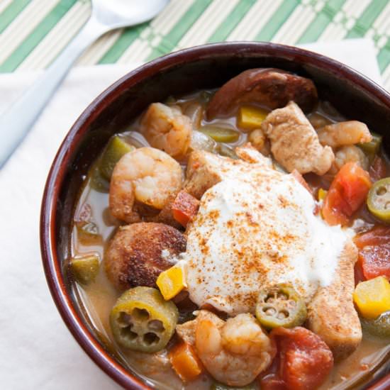 Three Meat and Okra Gumbo