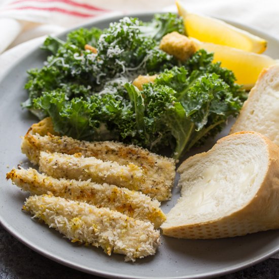 Kale Caesar Salad with Lemon Parmes