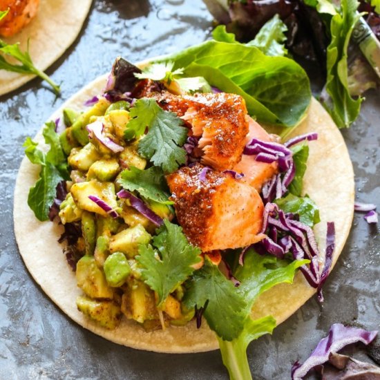 Orange Glazed Cajun Salmon Tacos