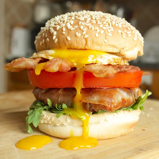 Triple-Meat Breakfast Burger