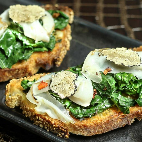 Kale, Lardo, Black Truffle Crostini