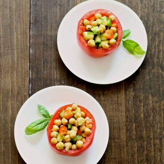 Chickpea & Cucumber Stuffed Tomato Salad