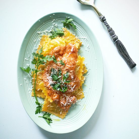 Vegetable Ravioli with Rose Sauce