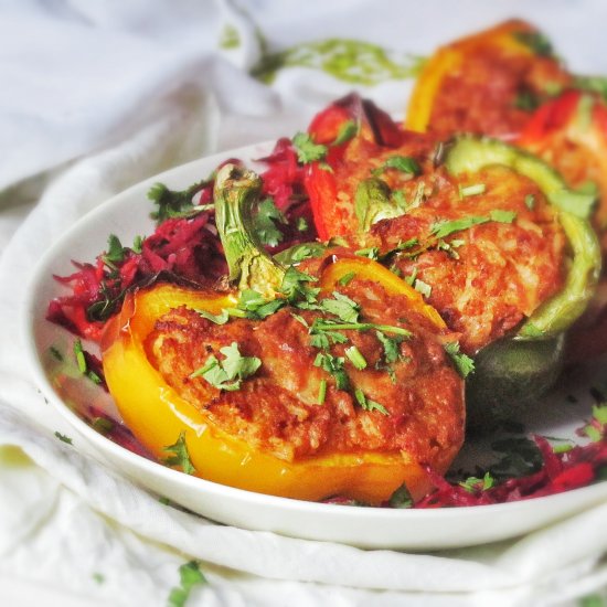 Stuffed Peppers with Colorful Salad