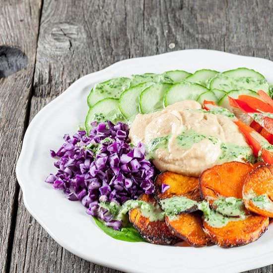 Hummus and Baked Sweet Potato Salad