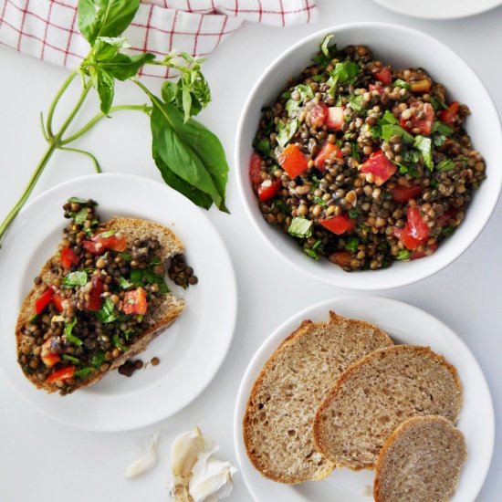 Lentil, Basil, & Tomato Bruschetta