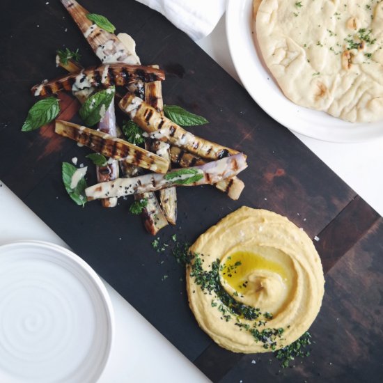 Grilled Eggplant + Hummus