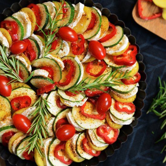 Vegetable tart with goat cheese