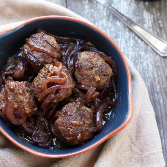 Beer braised bison meatballs