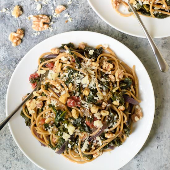 Kale Pasta with Walnuts & Parmesan