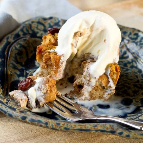 Pumpkin Bread Pudding with Tart Cherries