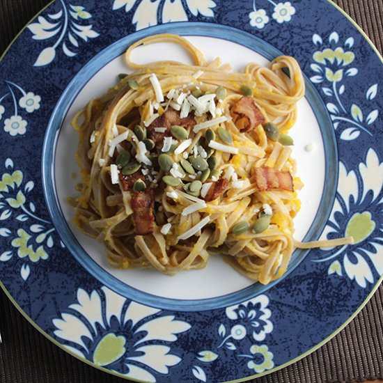 Pasta with Creamy Butternut & Bacon