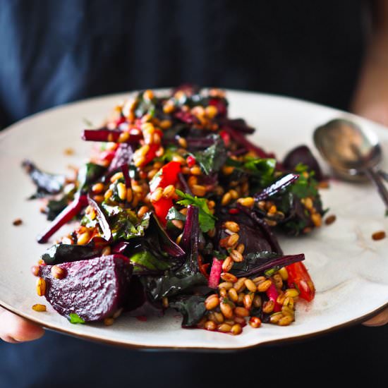 Farro, Beetroot & Beet Green Salad