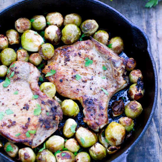 One Pan Pork Chops and Brussels Sprouts