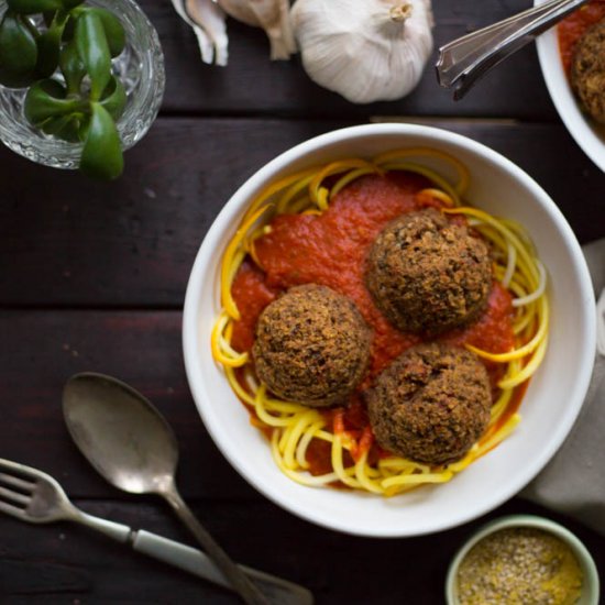 Zoodles & Spicy Lentil Balls